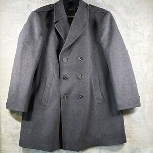 Vintage Virany Wool Double Breasted Overcoat Epaulettes Gray Made Hungary‎ 46